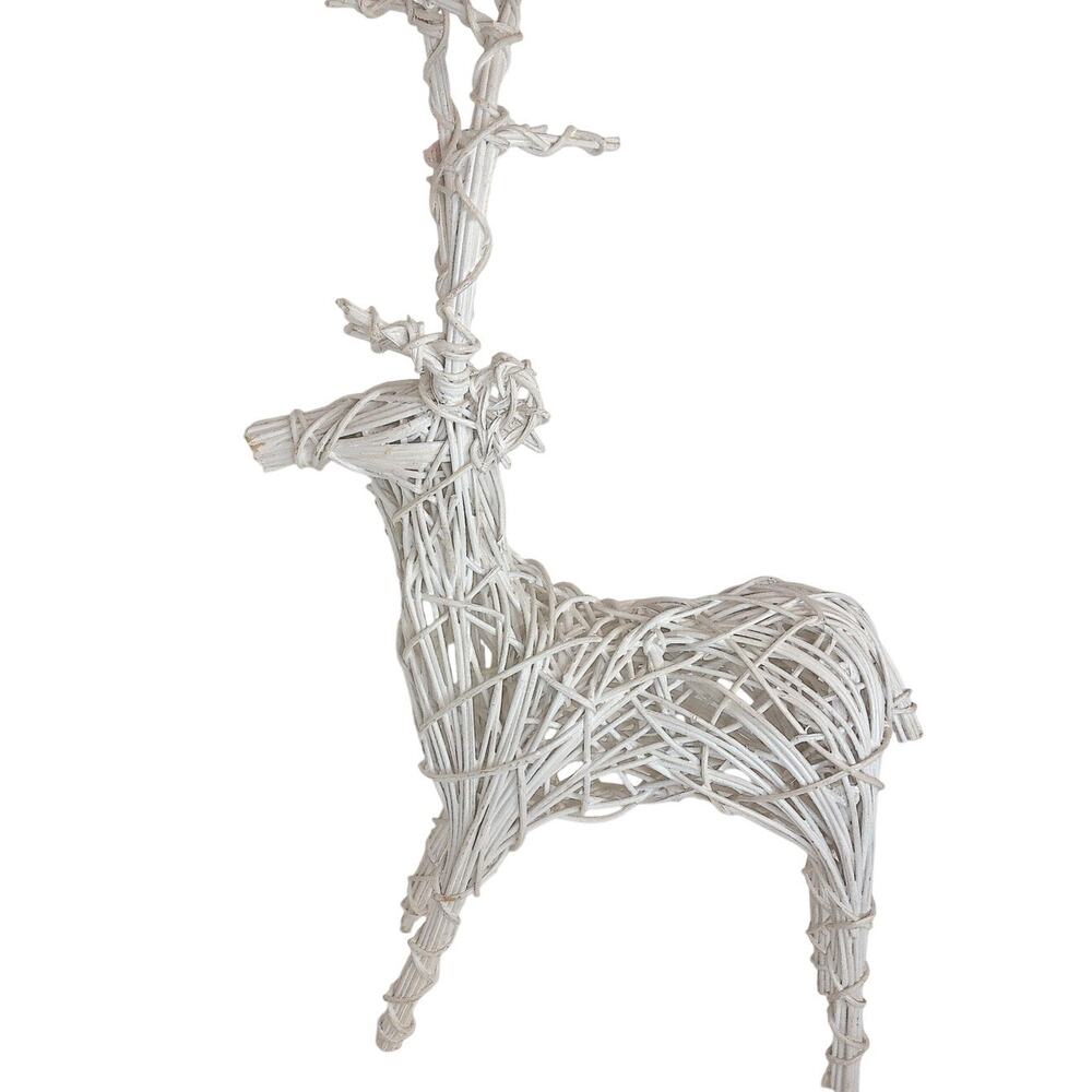 Vintage White Twig Grapevine Rattan Christmas Holiday Reindeer